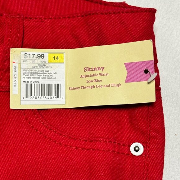 New Girls Cherokee Skinny Red Denim Jeans Size 14 Adjustable Waist - Picture 4 of 9
